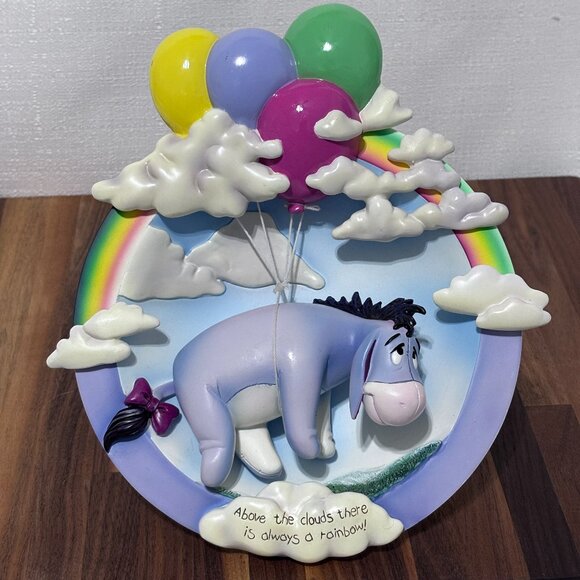 Disney Eeyore Bradford Exchange 3D Wall Plaque Above the Clouds Rainbow Balloons - Picture 1 of 8